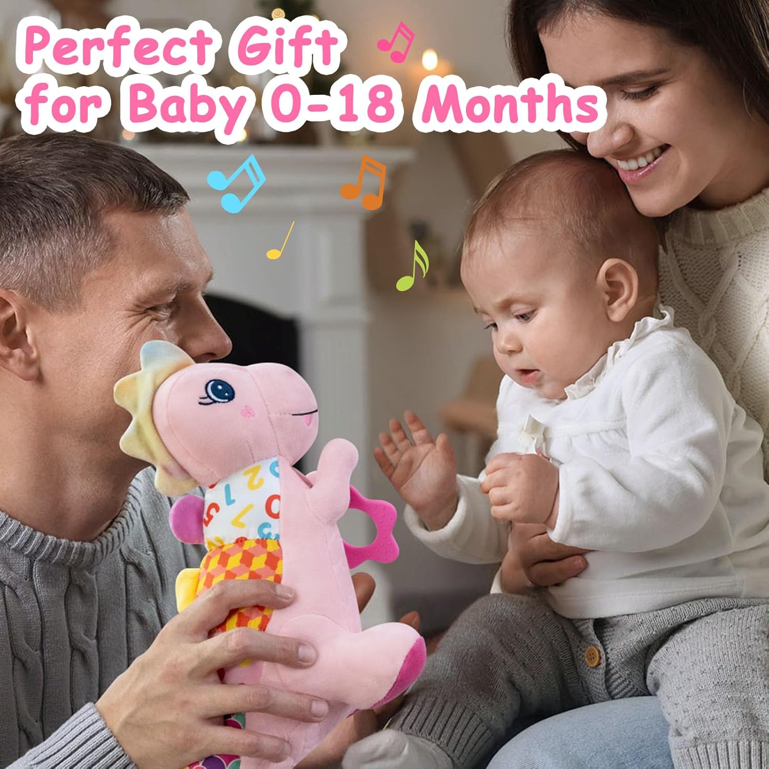 Baby Dino Plush Soft Stuffed Animal Toy for 0-3-6-12+ Months,Infant Musical Toy with