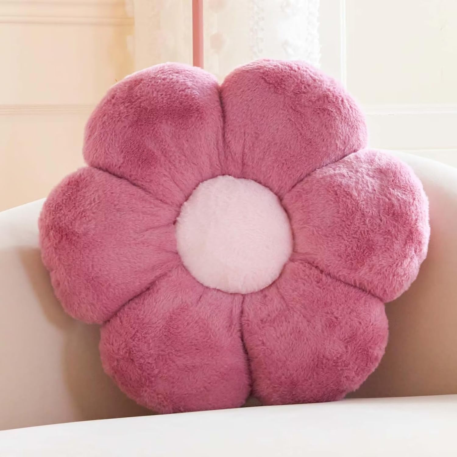 Dusty Purple Flower Pillow, Cute Decorative Flower Shaped Throw Pillow with Faux Rabbit Fur, 14.9"