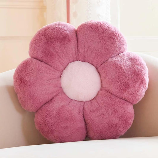 Dusty Purple Flower Pillow, Cute Decorative Flower Shaped Throw Pillow with Faux Rabbit Fur, 14.9"