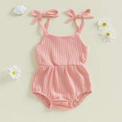 Newborn Infant Baby Girl Romper Ribbed Knit Sleeveless Spaghetti Strap One Piece Jumpsuit Bodysuit