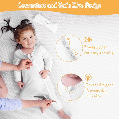 Satol Baby Girl Cotton Clothes, One-Piece Zip Front Footed, 2 Way Zipper Outfit Baby Clothes for