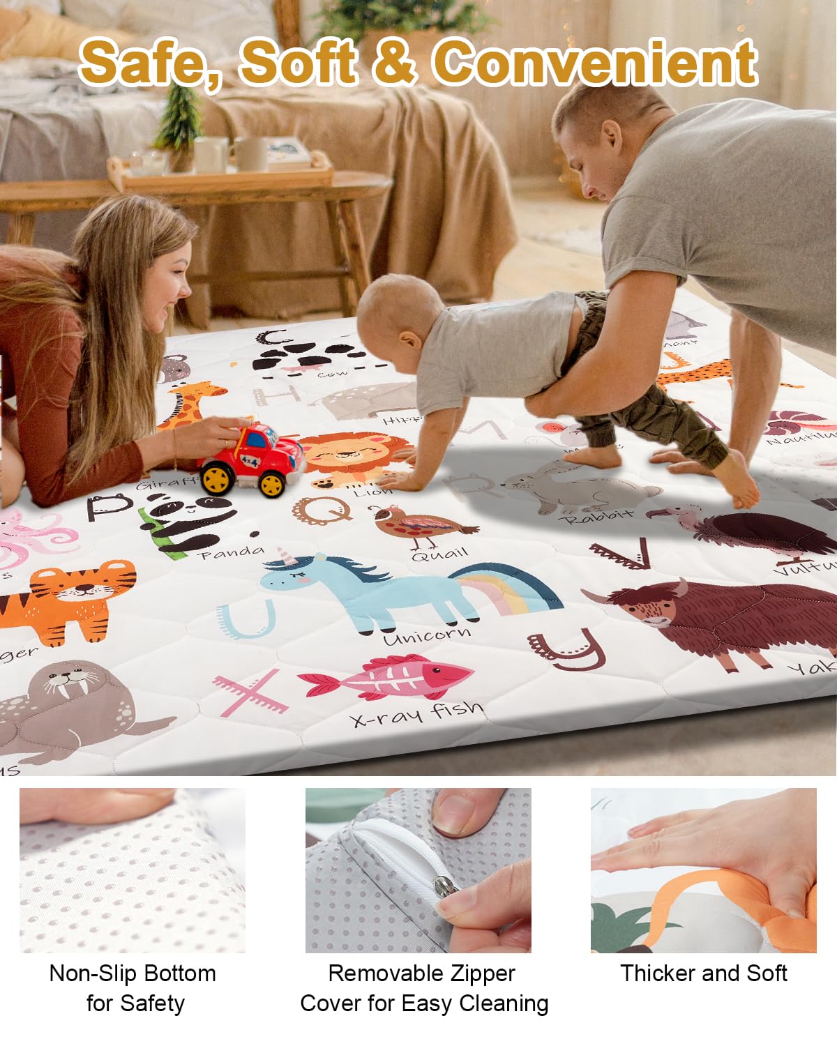 Premium Foam Baby Play Mat 71" x 59" – Removable & Machine Washable Cover, Extra Thick Padding