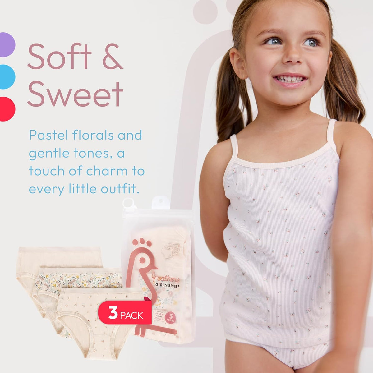 Feathers Floral Print Snug Tagless Cotton Underwear – Girls Underwear Briefs Super Soft Panties (3