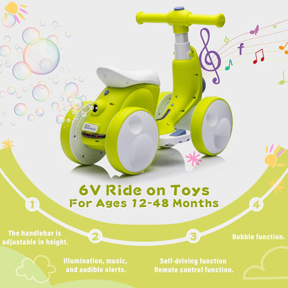 6V Electric Baby Balance Bike with Bubble Machine,4 in 1 Toddler Balance Bike w/Remote Control for