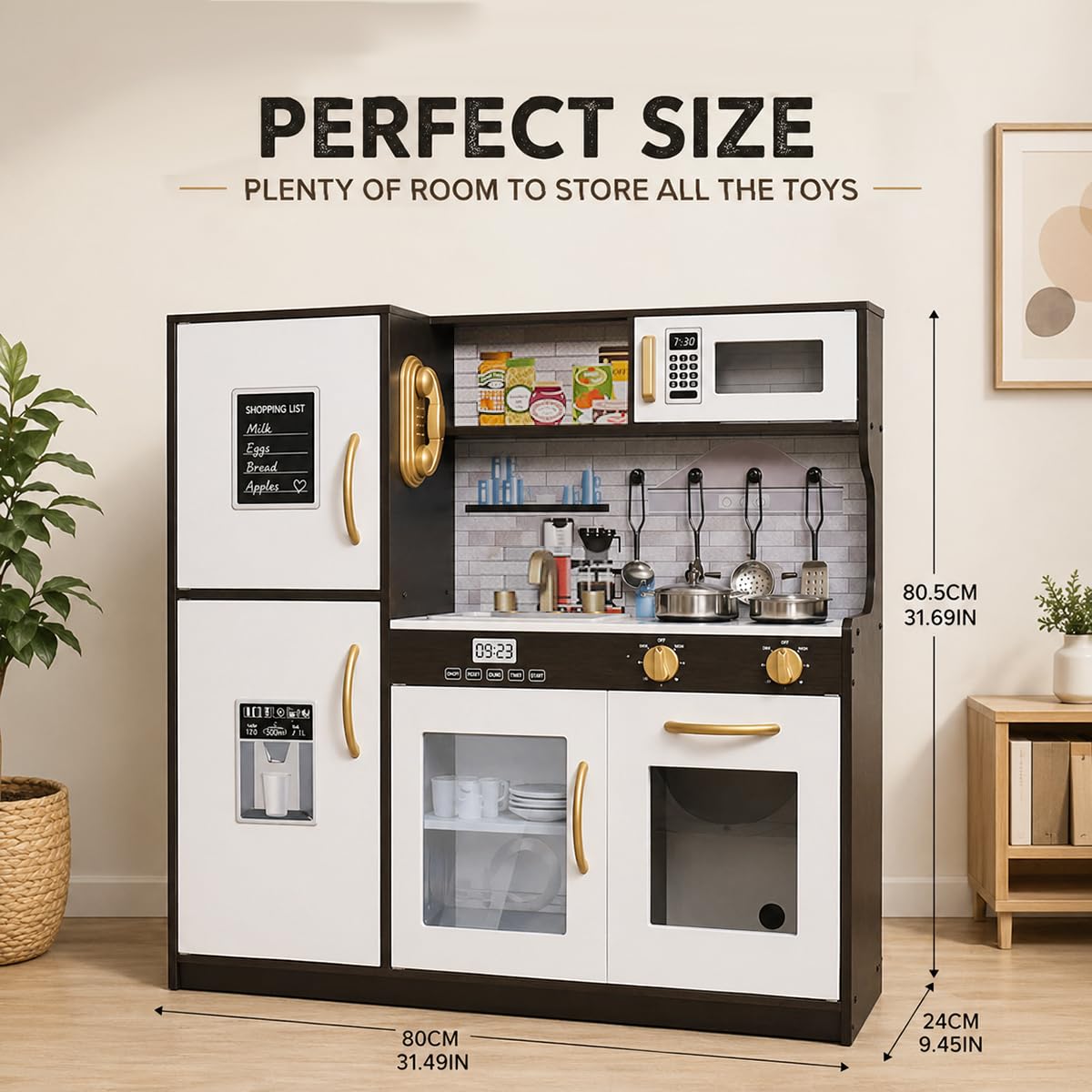 TOUCH US Wooden Play Kitchen Toy Set with Light, Kids Children Pretend Toy Kitchen Playset with