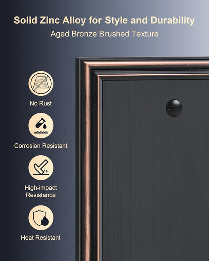 2-Pack Single Blank Wall Plates, Durable Solid Zinc Alloy Blank Outlet Covers, Decorative Aged