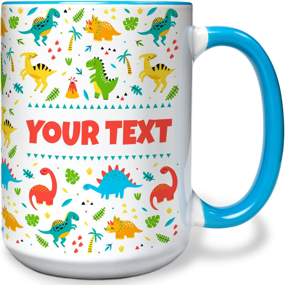 Personalized Mug for Kids - Dinosaurs - Custom Name/Text, Ceramic Hot Chocolate/Cocoa/Coffee Cup