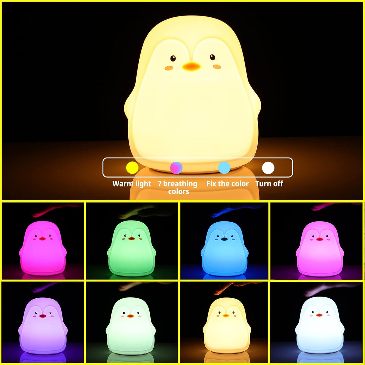 LOVERUIS Baby Night Lights Pudgy Penguins 7 Colors Night Light for Baby Nursery 3 Hours Timer Cute