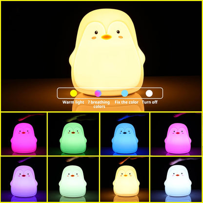 LOVERUIS Baby Night Lights Pudgy Penguins 7 Colors Night Light for Baby Nursery 3 Hours Timer Cute