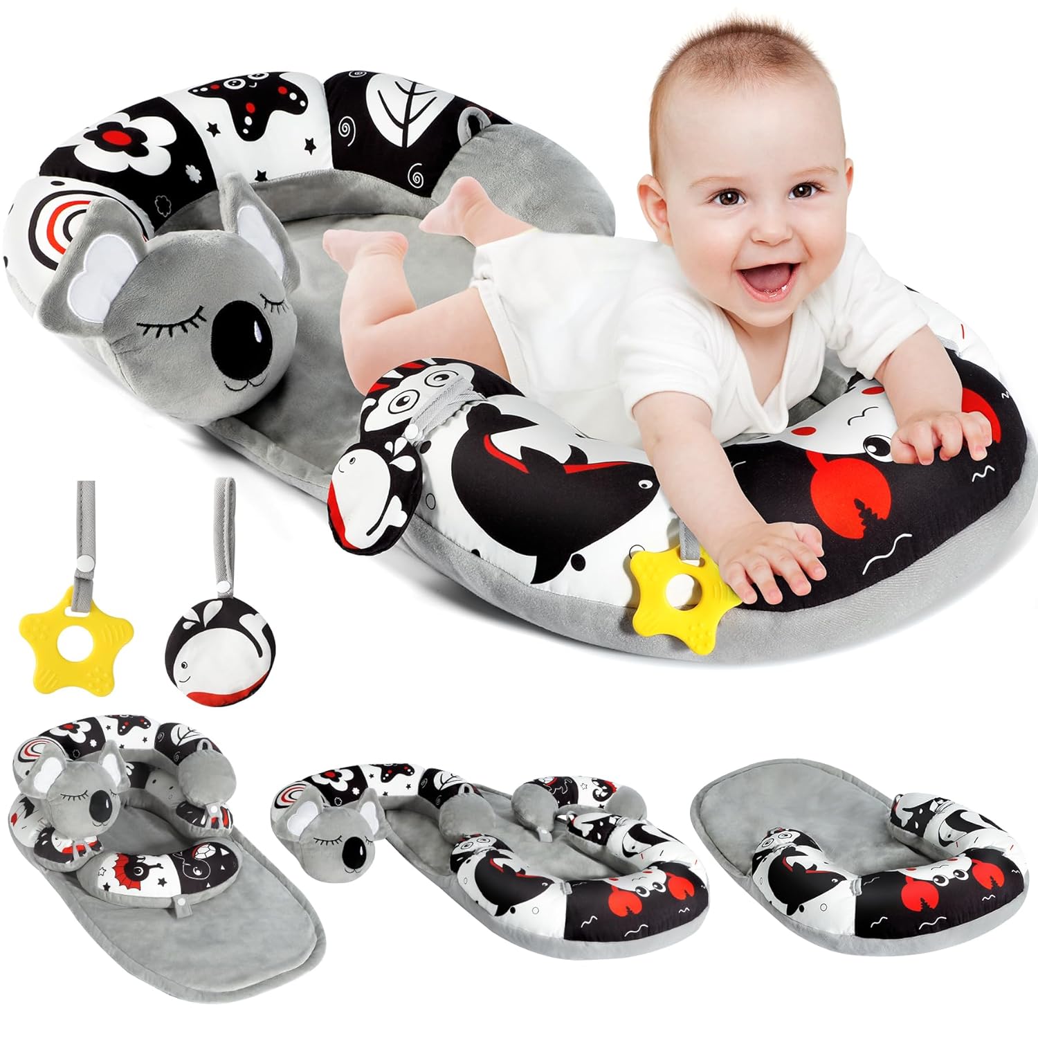 URMYWO Tummy Time Mat - 4 in 1 Cozy Tummy Time & Seated Support Pillow, Tummy Time Pillow for