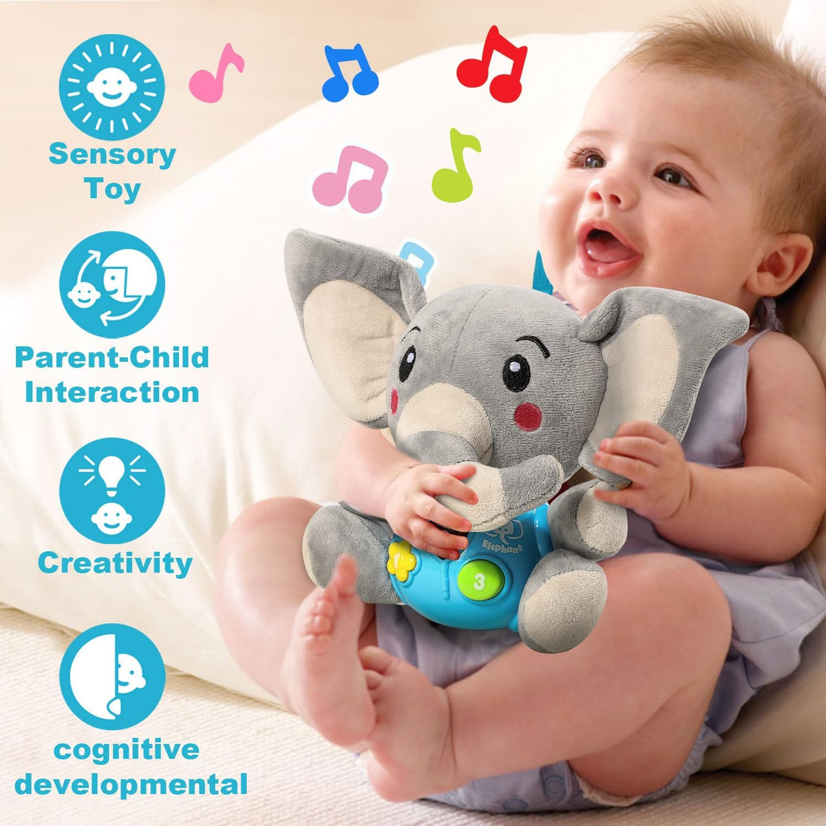 STEAM Life Baby 3-6 Months Boy Gifts Musical Toys Plush Elephant Infant 0-6 6-12 Month Light Up