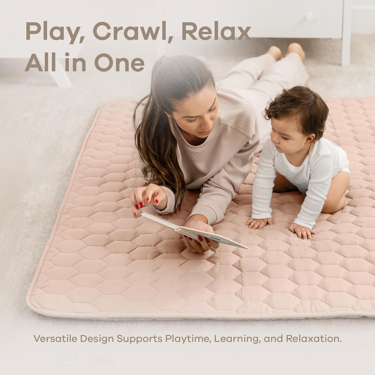 Comfy Cubs Square Kids Play Mat - 56 x 56 inches Soft Quilted Baby Floor Mat with Non-Slip Bottom