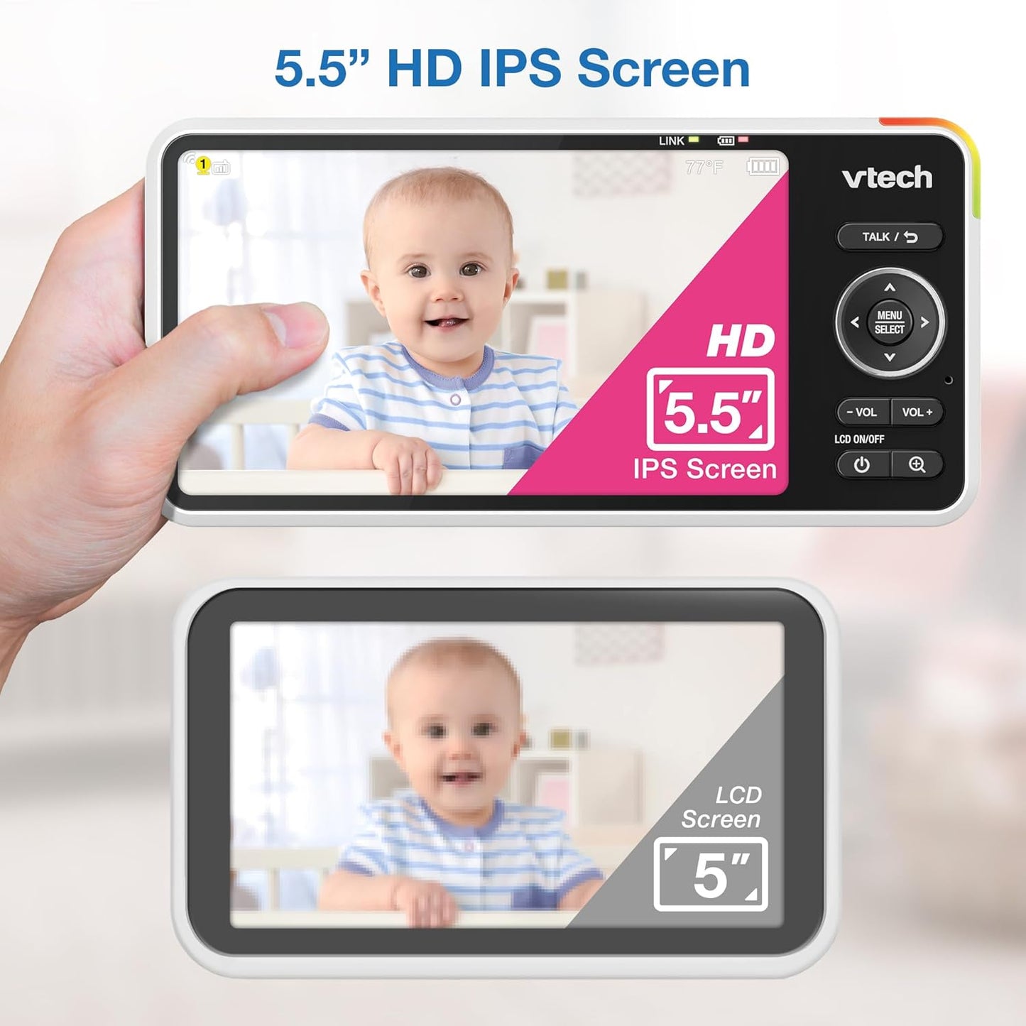 VTech Smart WiFi Baby Monitor, 2K CMOS Sensor Camera, 5.5-inch HD IPS Screen, Clear Infrared Night