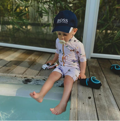 Boys One Piece Swimsuit Whale Dolphin Bathing Suit Zipper Rash Guard Kid Short Sleeve Swimwear