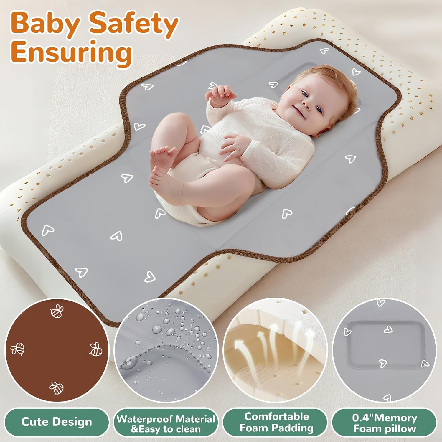 Portable Diaper Changing Pad, Waterproof Baby Changing Mat, Foldable Travel Baby Changing Station