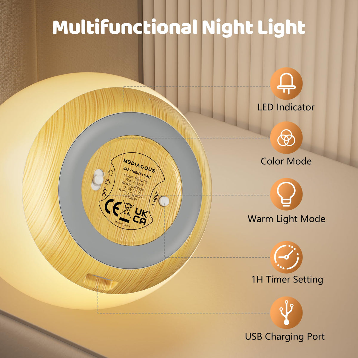 MediAcous Night Light for Kids, 7 Colors Changing Egg Light for Nursery