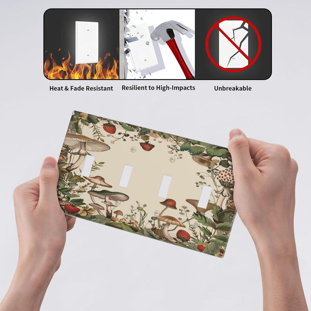 Decorative Switch Covers Plate Rustic Mushroom Garden Red Strawberry 4 Gang Artistic Wall Plate