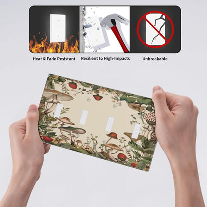 Decorative Switch Covers Plate Rustic Mushroom Garden Red Strawberry 4 Gang Artistic Wall Plate