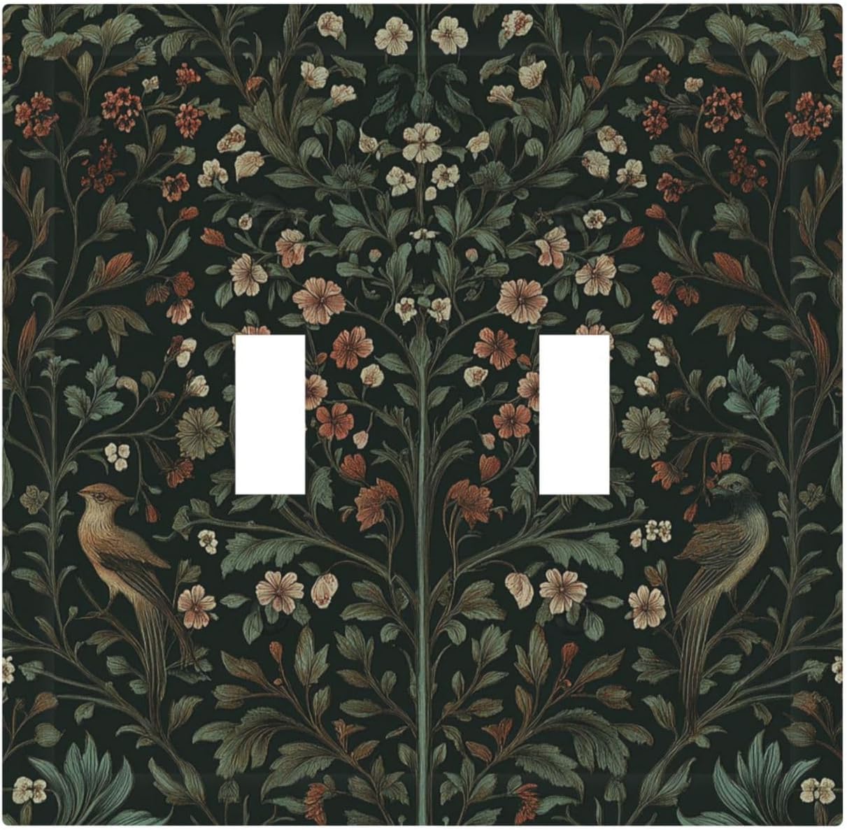 Decorative Switch Plates Vintage Morris Colorful Flower Green Leaf 2 Gang Double Toggle Outlet