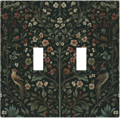 Decorative Switch Plates Vintage Morris Colorful Flower Green Leaf 2 Gang Double Toggle Outlet