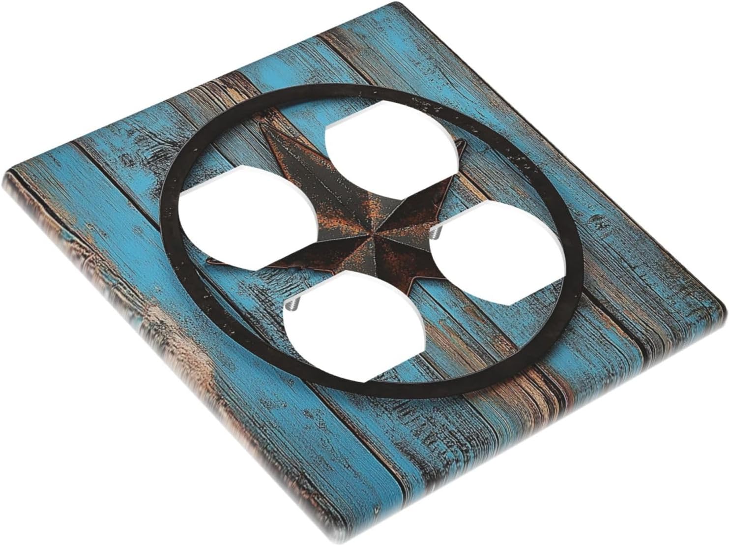 Outlet Covers Rustic Wood Country Barn Texas Star On Teal 2 Gang Double Duplex Decorative Light
