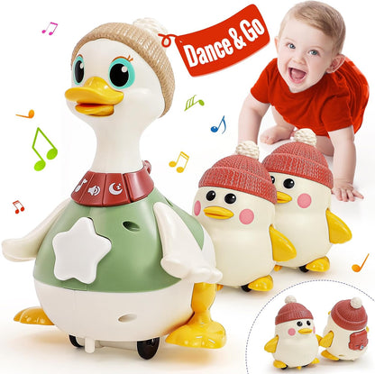 HOLA Baby Toys 6-12 Months Musical Dancing Duck Toy Set with Mama and Babys Tummy Time Toys