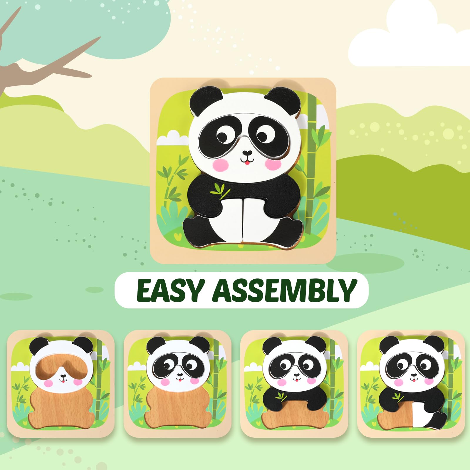 edutree Wooden Puzzles for 2-4, 6 Pack Animal Shape Puzzle Montessori Toys for 2 3 4 Year Old