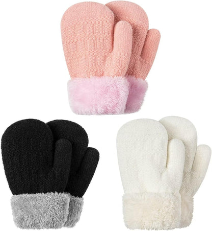 Winter Mittens Gloves Beanie Hat Set for Kids Baby Toddler Children, Thick Warm Knit Fleece Lined