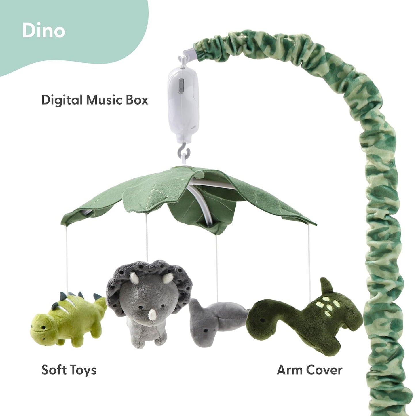 The Peanutshell Crib Mobile for Boys or Girls - Grey and Green Camo Musical Baby Crib Mobile with