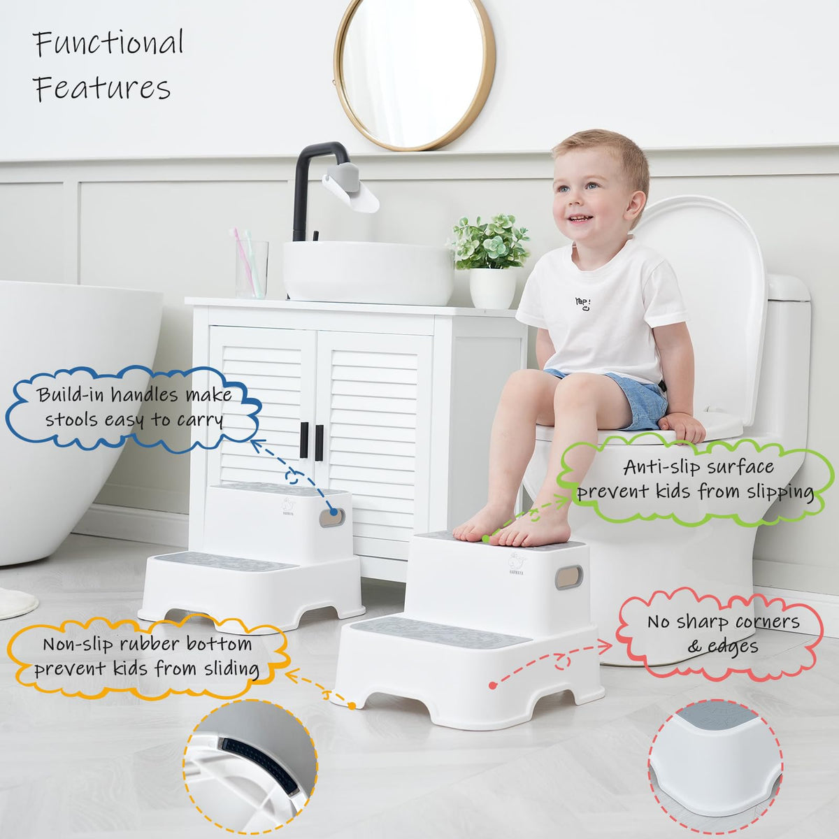 Harwaya Toddler Step Stool for Bathroom Sink 2 Pack, Kids Step Stools for Toilet Potty Training