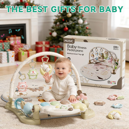 YOULEBITOYS Baby Play Gym Mat - Funny Play Piano Activity Playmat with 5 Infant Learning Detachable