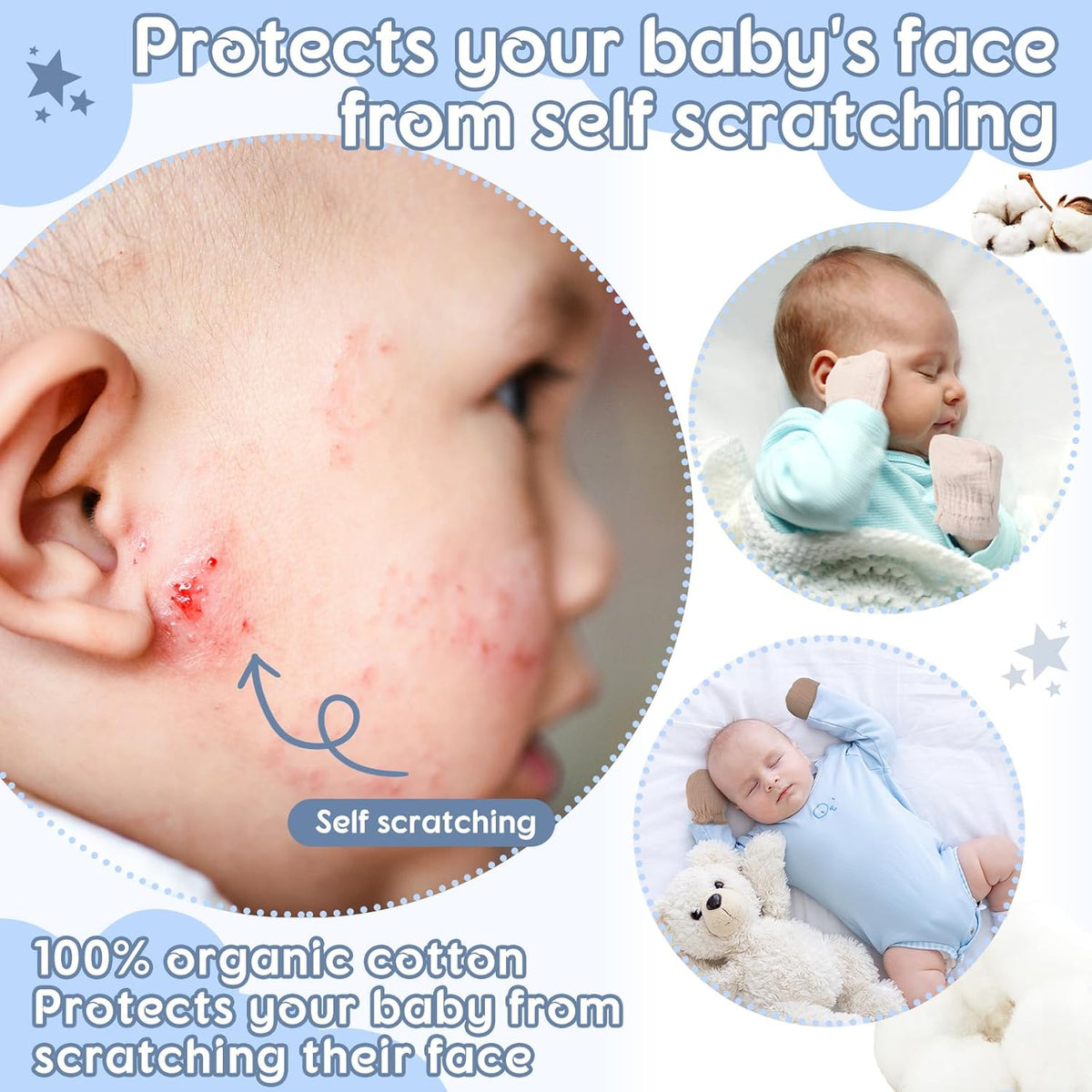 8 Pairs Newborn Baby Muslin Mittens 0-6 Months No Scratch Elastic Wrist Soft Breathable Gloves Bulk