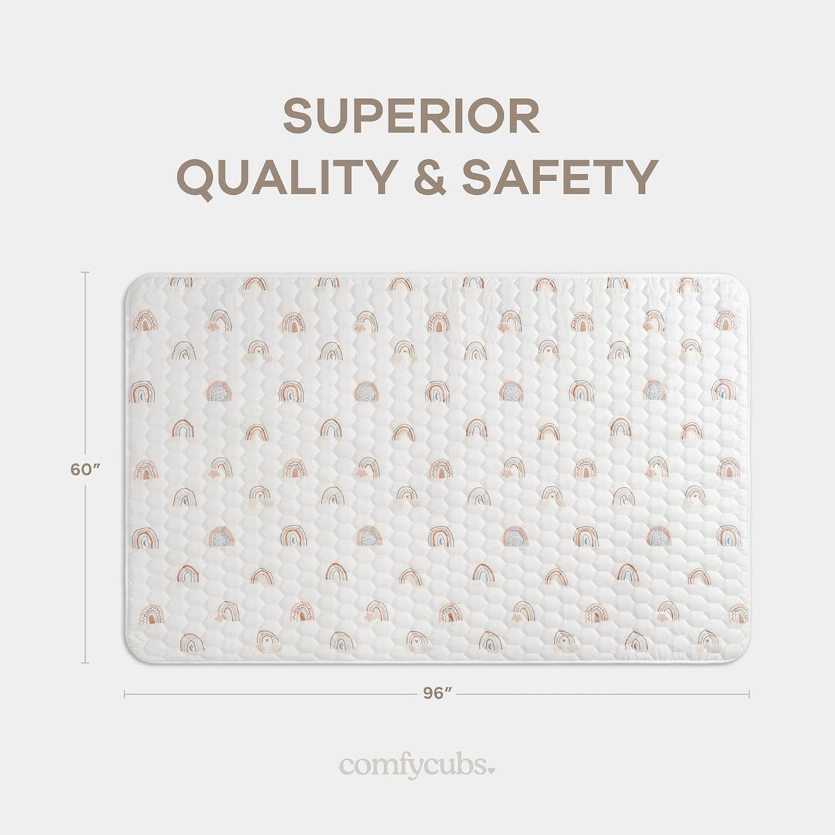 Comfy Cubs Rectangle Kids Play Mat - Large 60 x 96 inches Soft Quilted Baby Floor Mat with Non-Slip