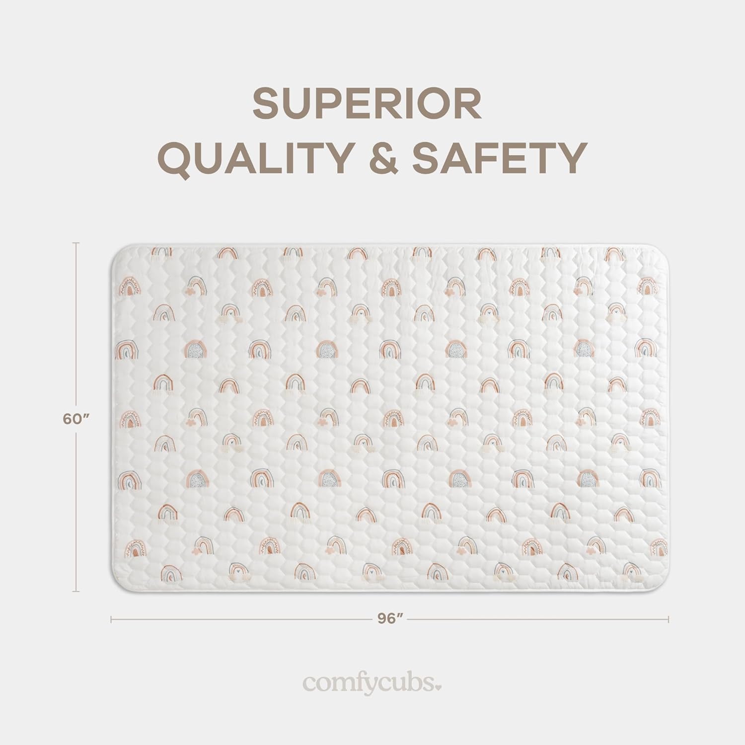Comfy Cubs Rectangle Kids Play Mat - Large 60 x 96 inches Soft Quilted Baby Floor Mat with Non-Slip