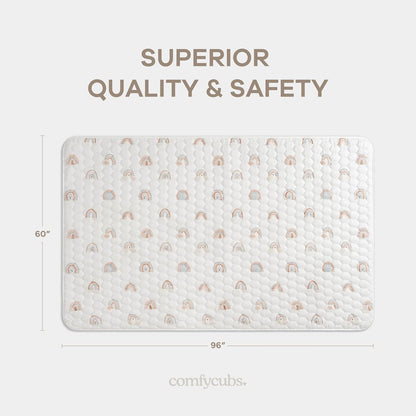 Comfy Cubs Rectangle Kids Play Mat - Large 60 x 96 inches Soft Quilted Baby Floor Mat with Non-Slip
