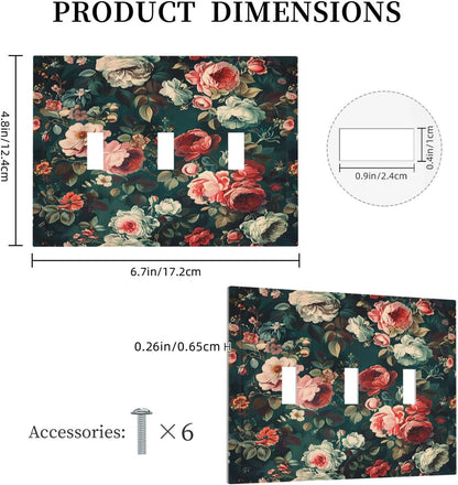 Decorative Switch Plates Baroque Vintage Peony Flower Floral 3 Gang Wall Plate Triple Toggle Light