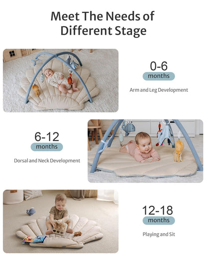 Blissful Diary Shell Baby Play Gym Mat, Softer & Enlarged Tummy Time Mat w 6 Detachable Toys for