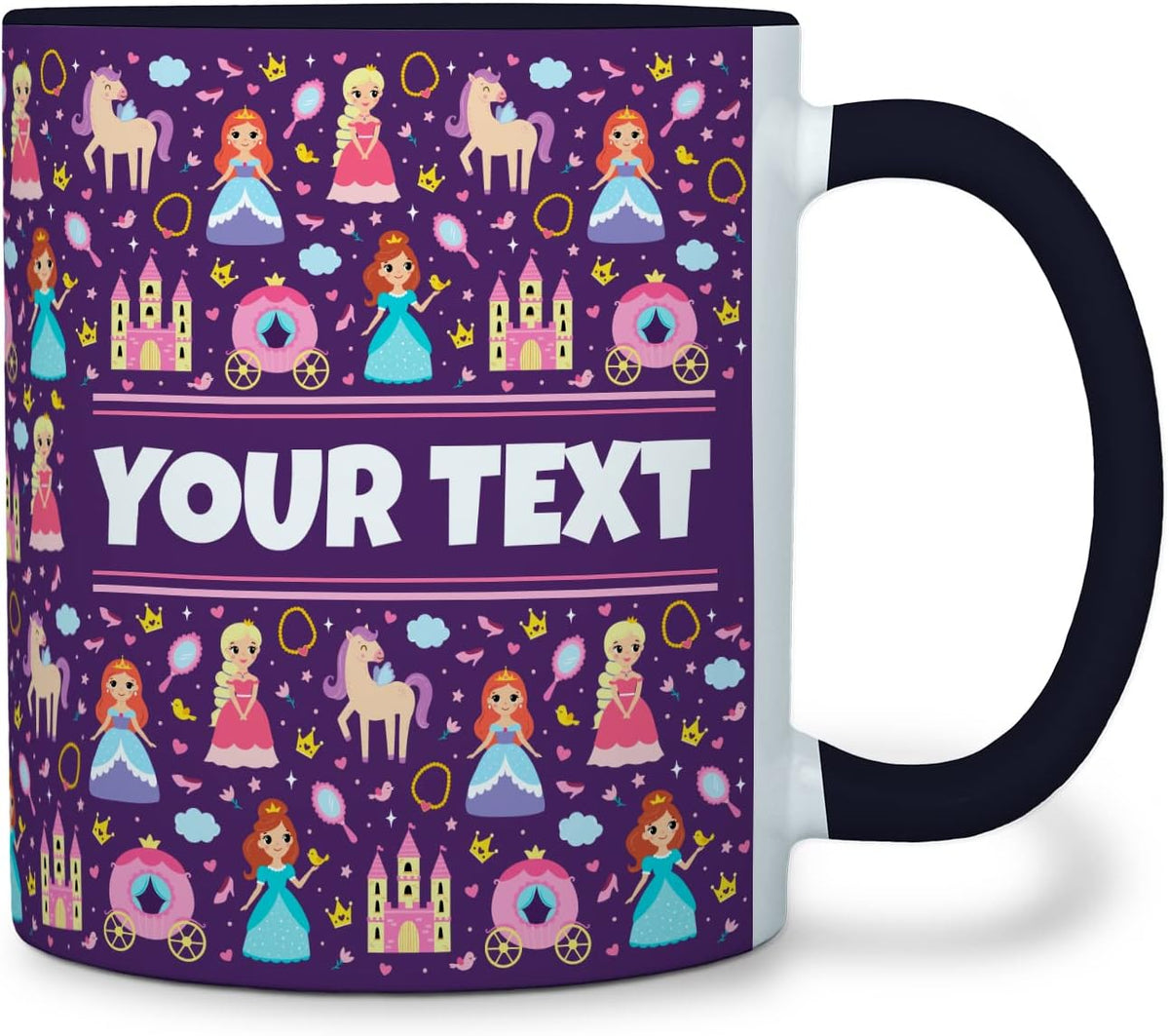 Personalized Mug for Kids - Princesses - Custom Name/Text, Ceramic Hot Chocolate/Cocoa/Coffee Cup