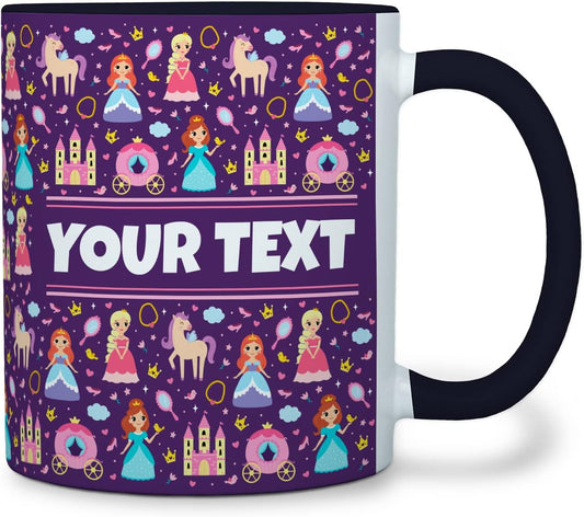 Personalized Mug for Kids - Princesses - Custom Name/Text, Ceramic Hot Chocolate/Cocoa/Coffee Cup