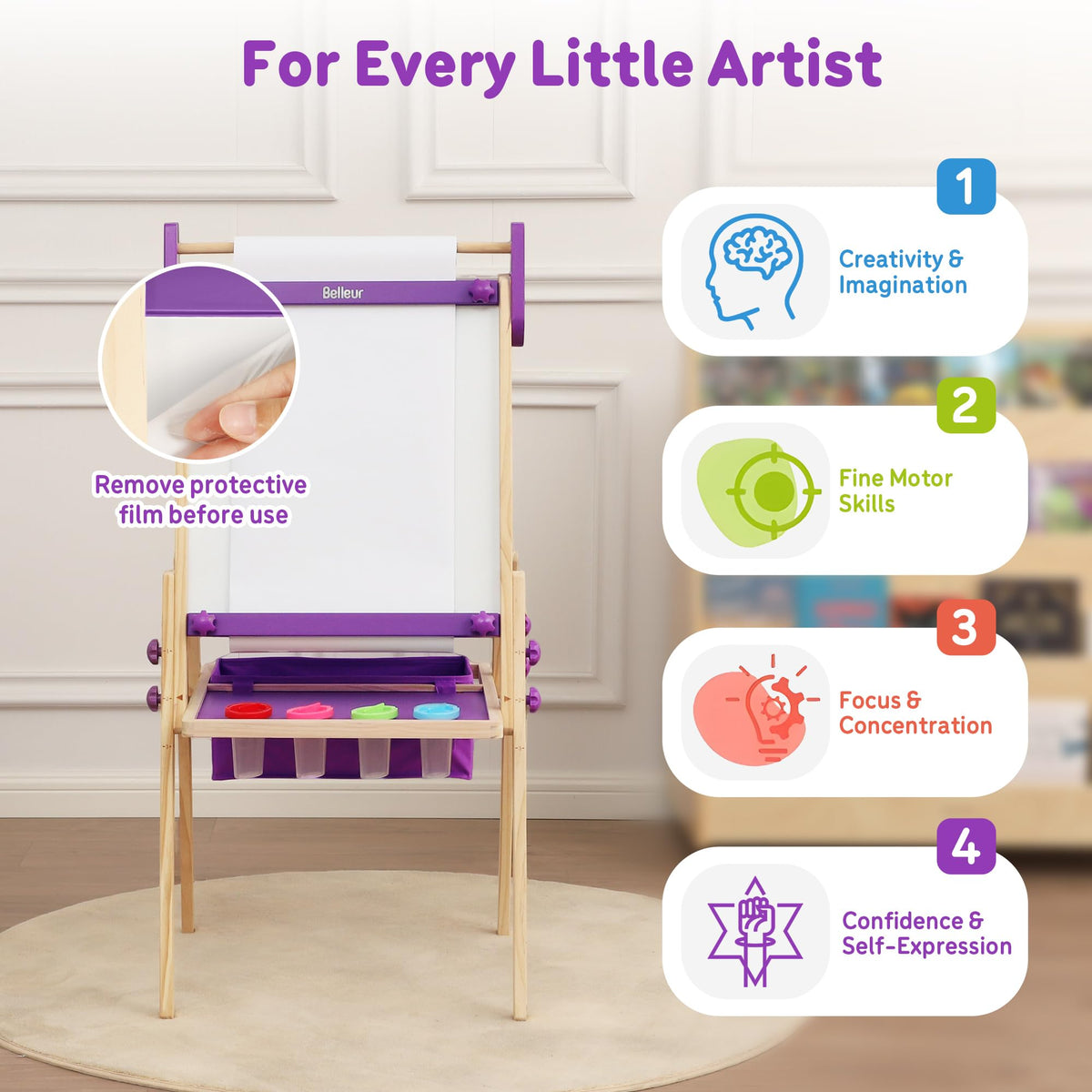 Belleur All-in-One Art Easel for Kids, Adjustable Double Sided Easel for Toddlers with Magnetic