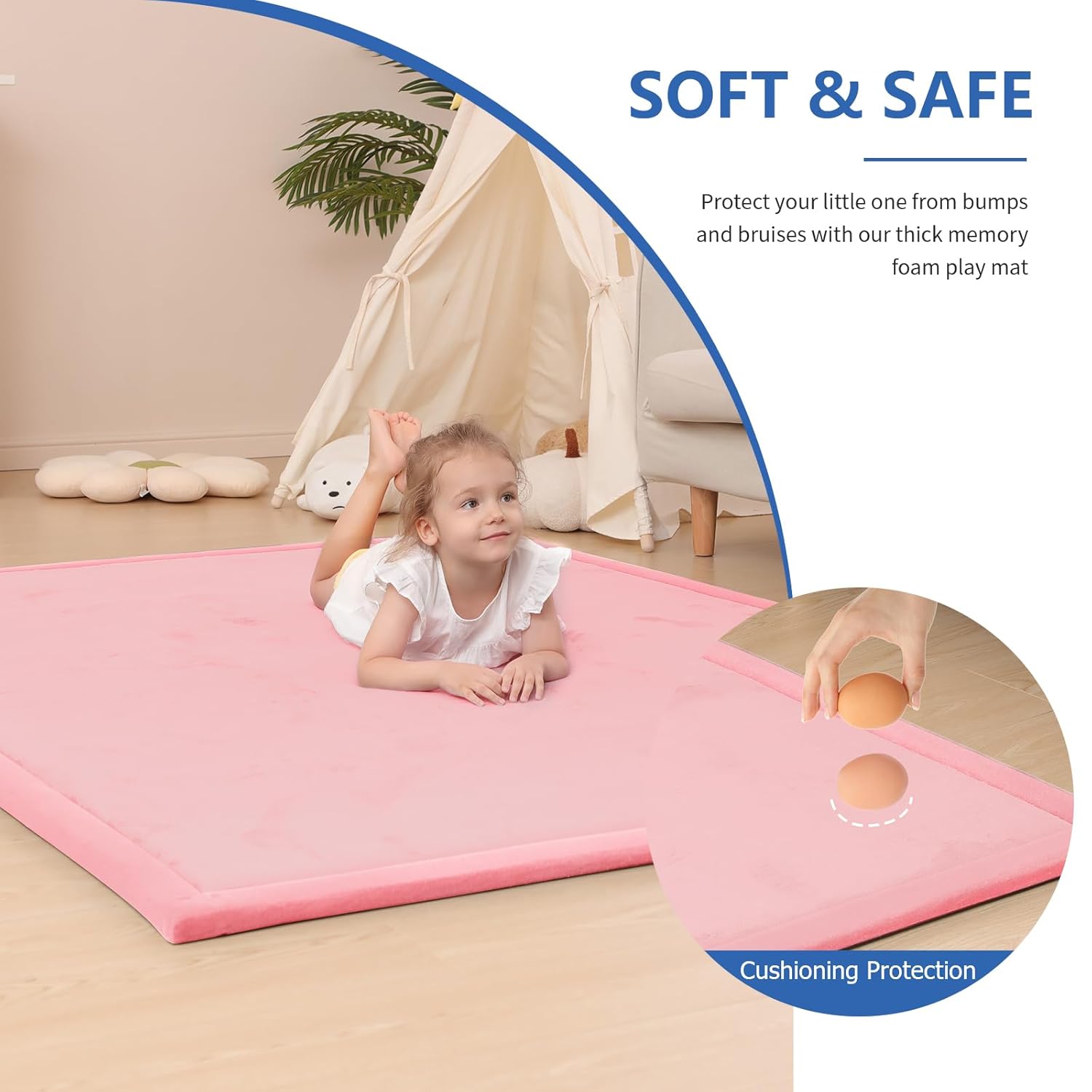 Baby Play Mat for Floor,1.3" Thick Memory Foam Tummy Time Mat for