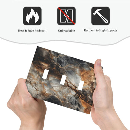 Brown Marble Granite Golden Lines Print Decorative Switch Plates 3 Gang Wall Plate Triple Toggle