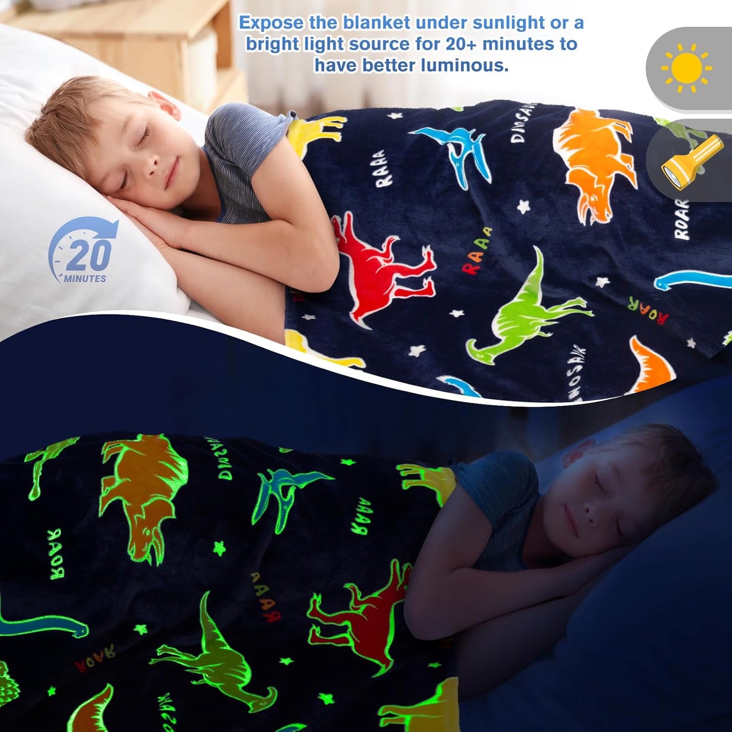 Dinosaur Gifts Toys for Boys Girls - Glow in The Dark Dino Blanket Best Christmas Birthday