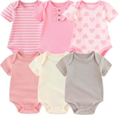Newborn Baby Boy Girl Short Sleeve Bodysuits Cotton One-Piece Baby Clothes 6-Pack