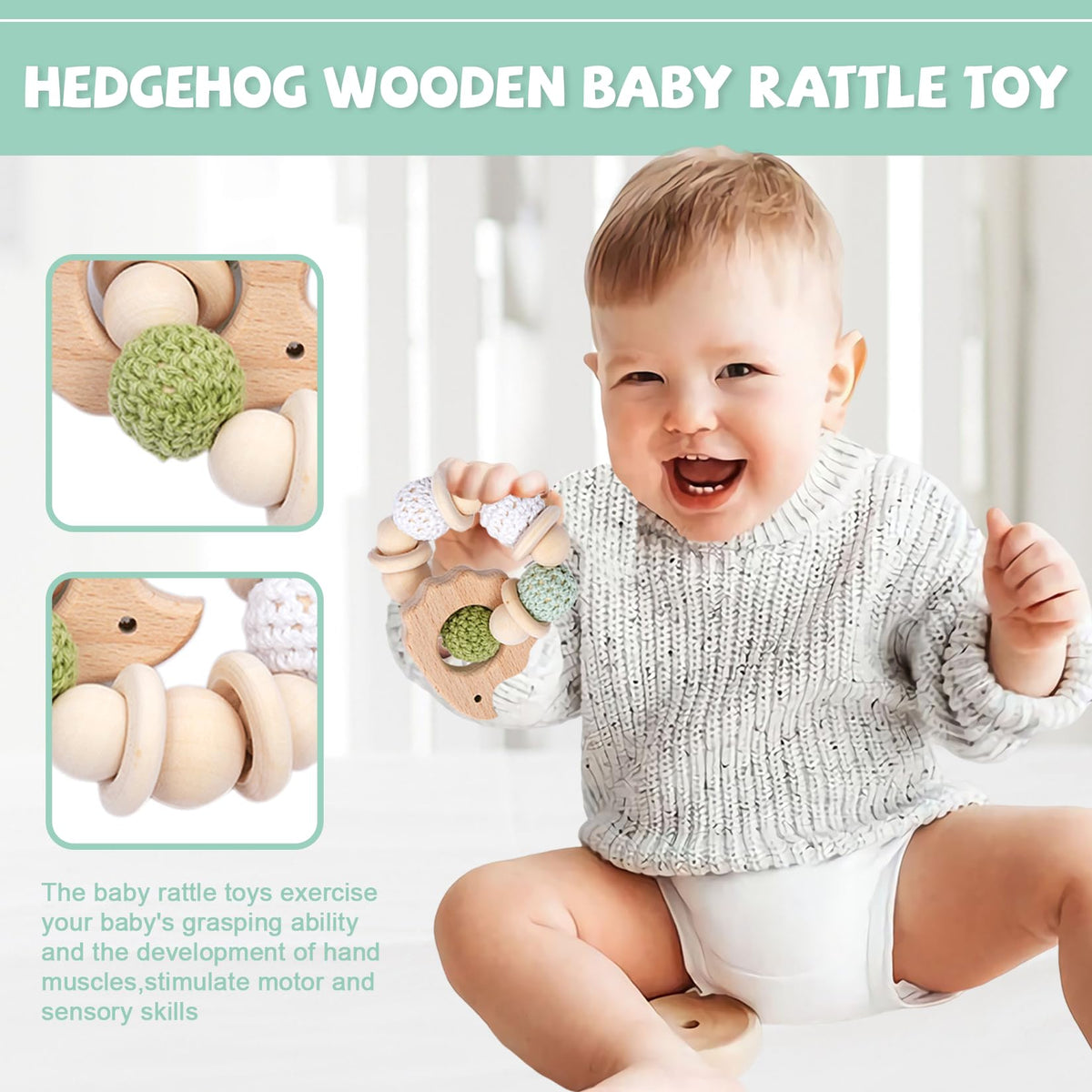 6 Pieces Toy Set- Wooden Baby Toys for Babies 0-6 Months,Wooden Toys for Babies Rattles with