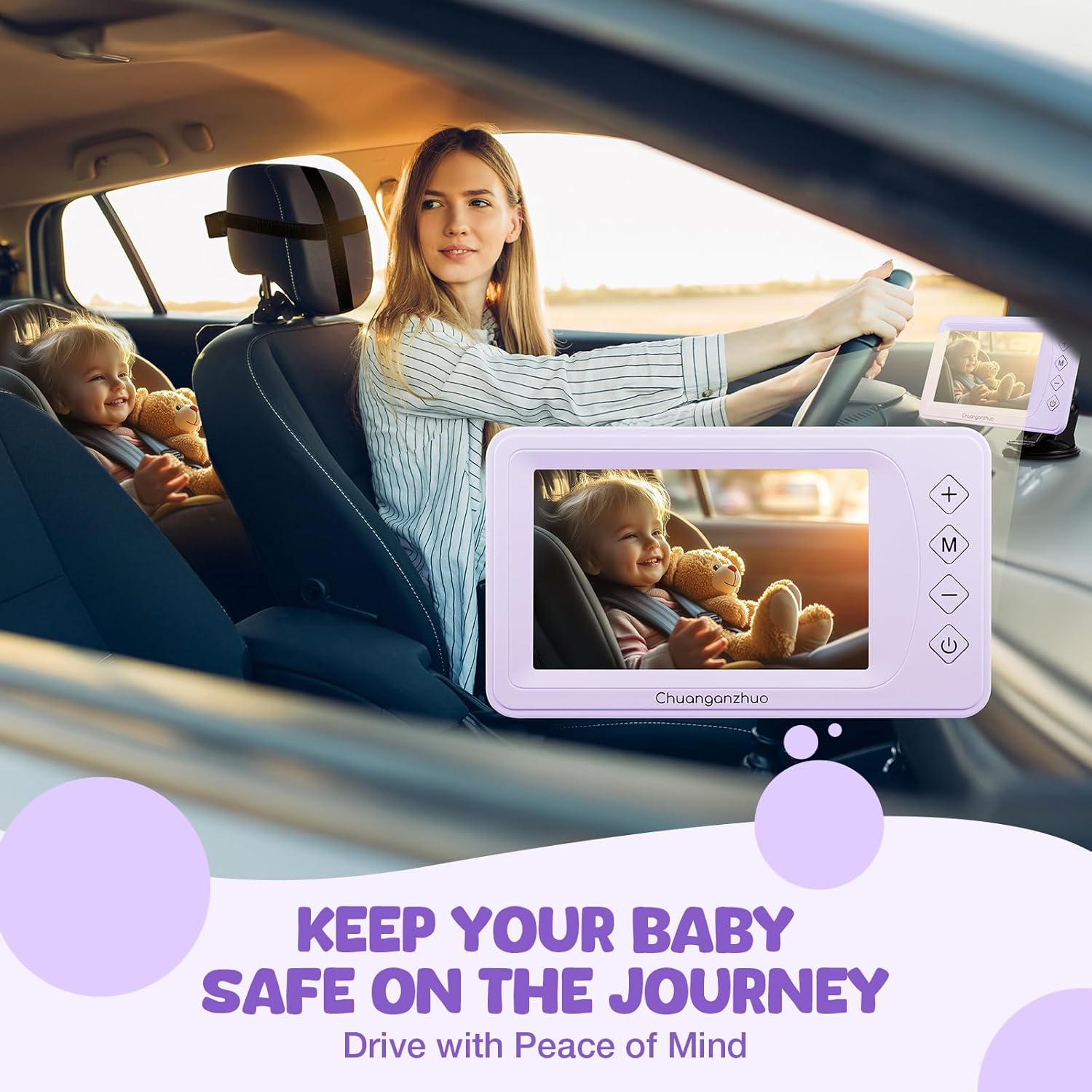 Baby Car Camera with Advanced Crystal-Clear Night Vision, 3X Zoom, USB Powered, 5'' AHD 1080P IPS