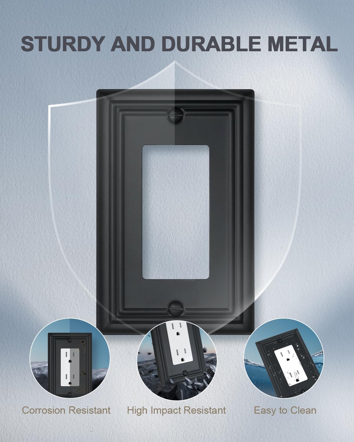 4-Pack Decorator Outlet Covers, Decorative Black Wall Plates, Metal Outlet Cover Plates for
