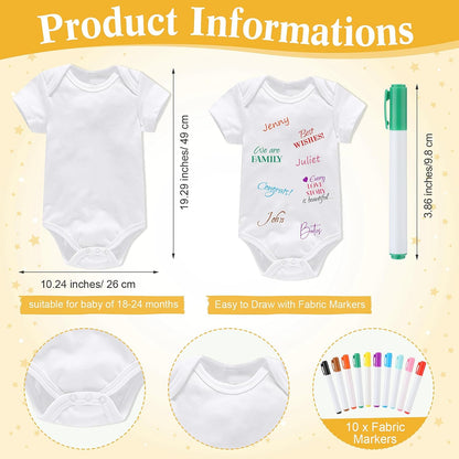 Qunclay 12 Pcs Baby Bodysuit Baby Shower Game Include 1 Game Wooden Sign Tabletop Decor 1 White