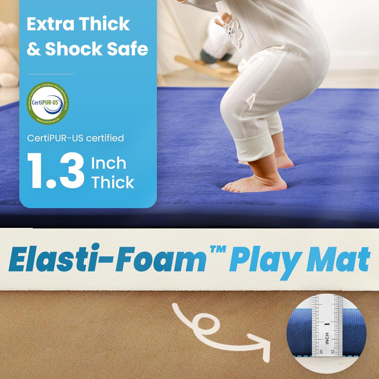 Baby Play Mat for Kids Room,Extra Thick Elasti-Foam Anti-Fall Cushion Mat for