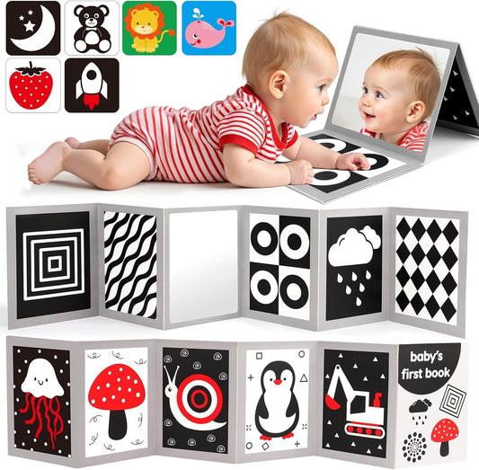 Black and White High Contrast Baby Books Flash Cards Tummy Time Mirror Toys Newborn Toys 0 6 Months